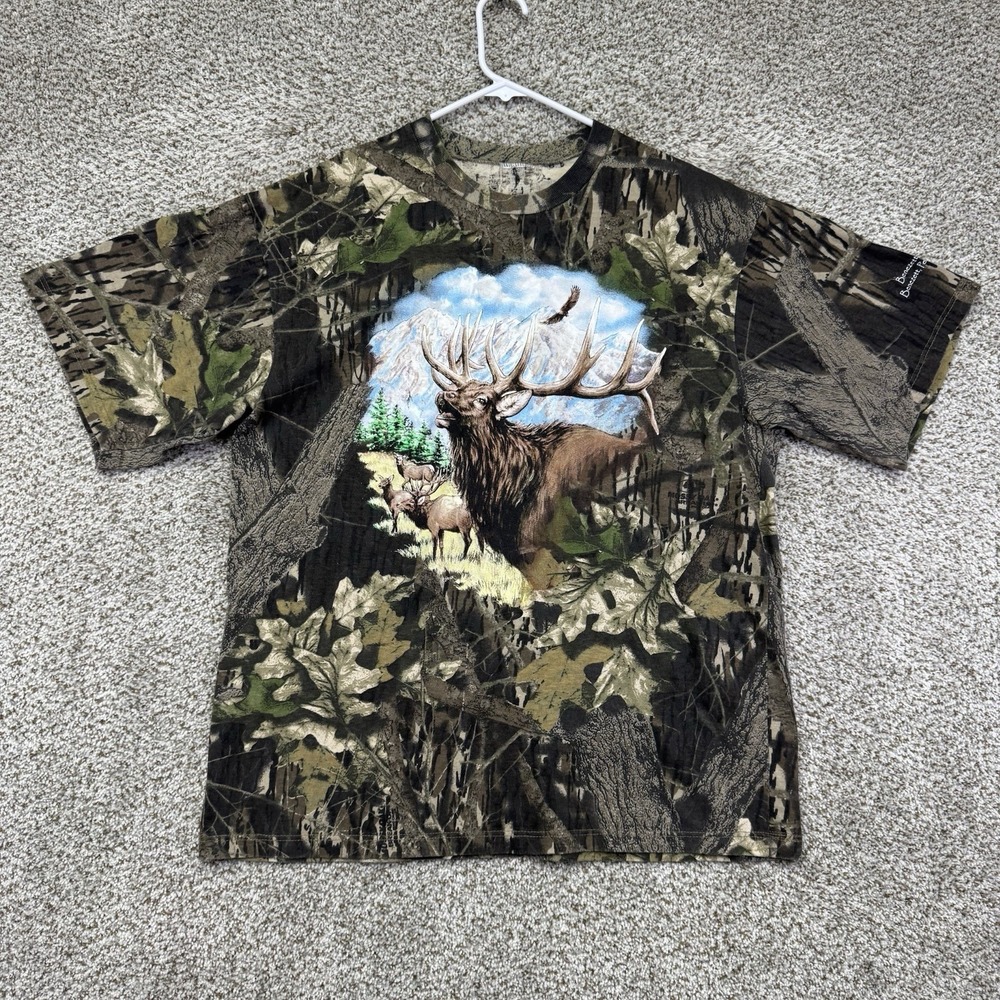 Vintage Mossy Oak Break Up Camo Shirt Men's Size XL Elk Graphic Print Nature